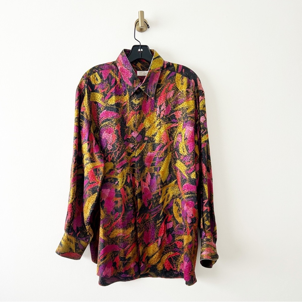 Vintage Marol Bologna Silk Colorful Abstract Long Sleeve Button Down Shirt 41/16